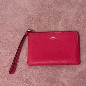 Coach Fuchsia Leather Wristlet with Gold Logo